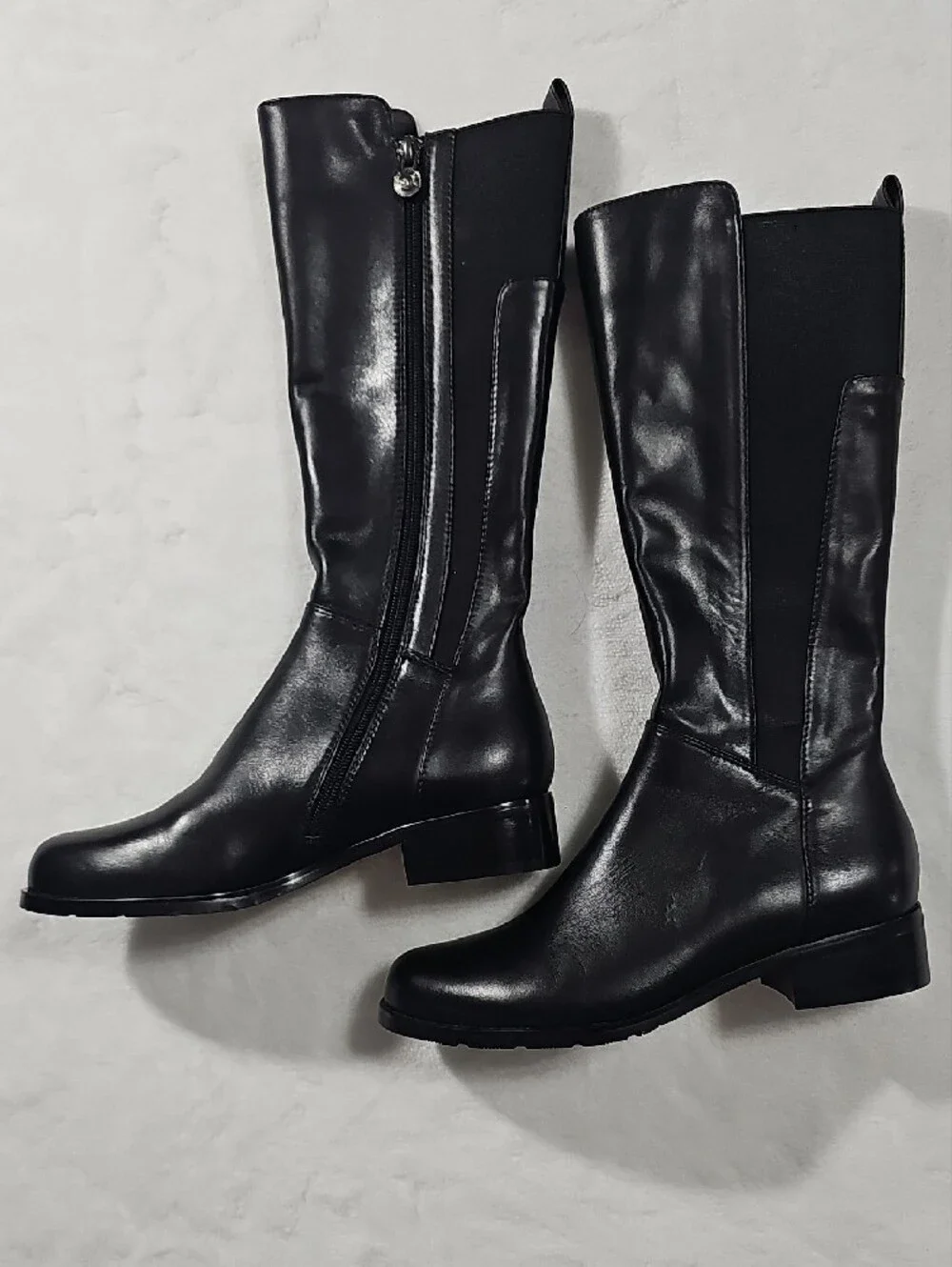 SoleMani Monaco Slim Black Leather Knee High‎ Boots 13 Inch Calf Womens 7.5 M